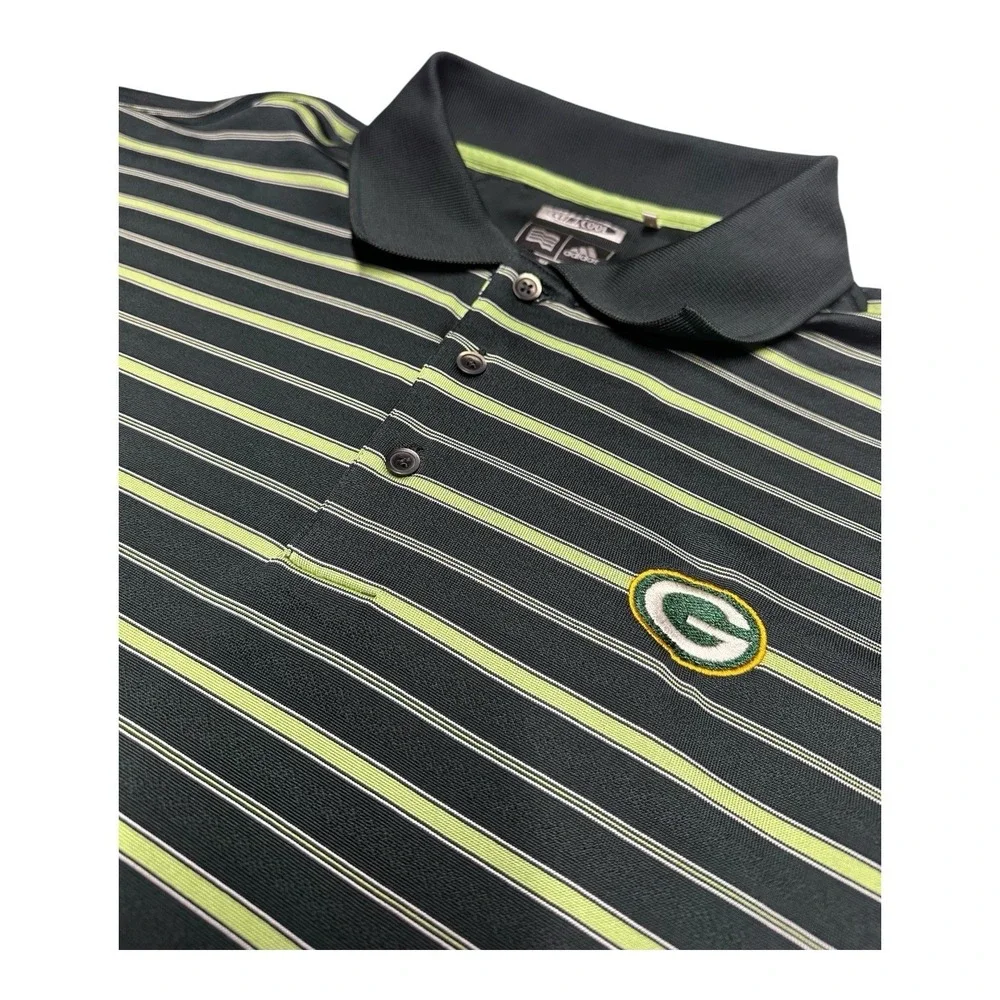 Adidas Green‎ Bay Packers Polo Shirt Mens Sz XL Striped Short Sleeve Golf NFL